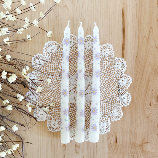 Purple Daisy Taper Candles | Set of 3