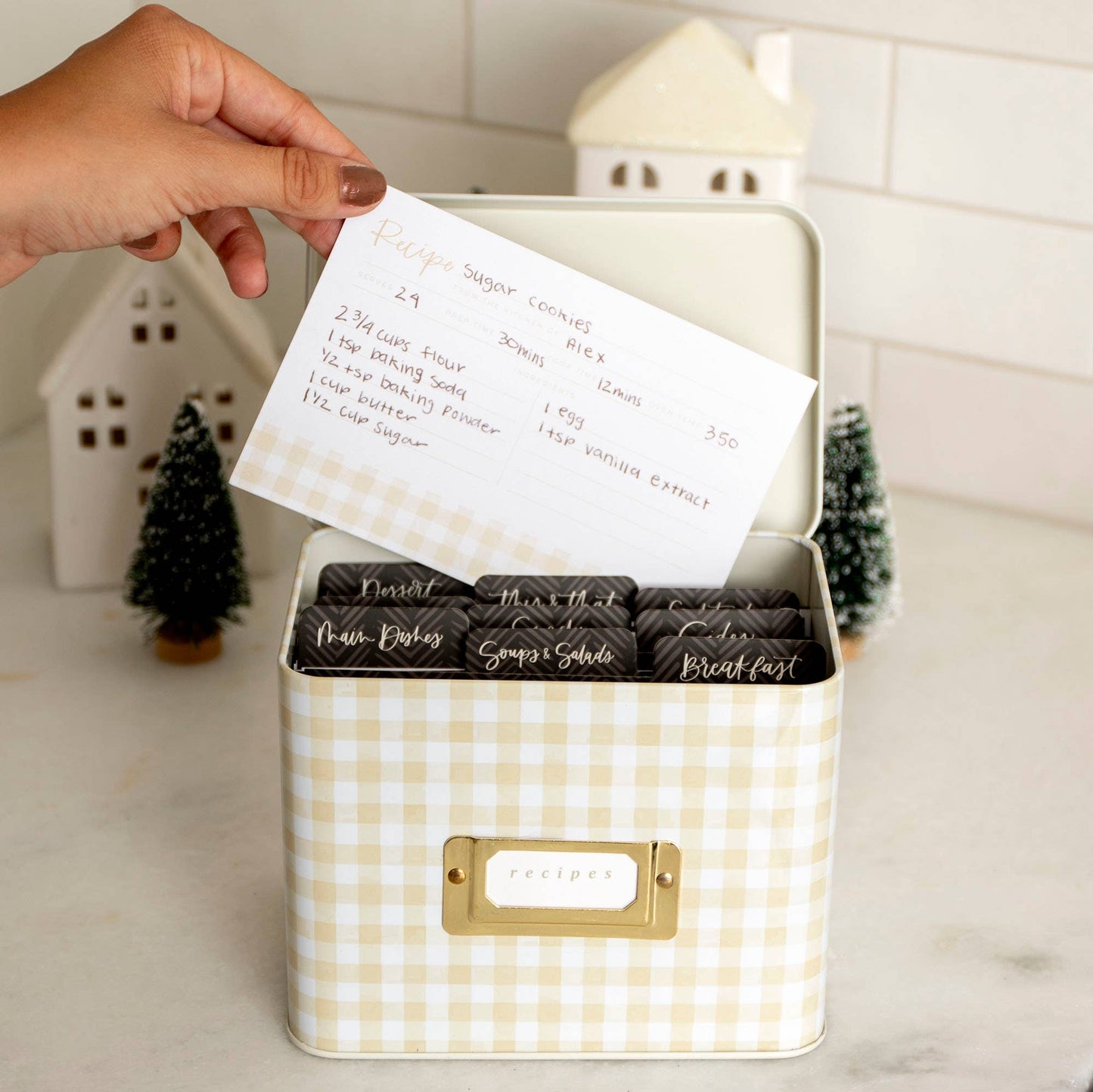 Beige Gingham Recipe Tin