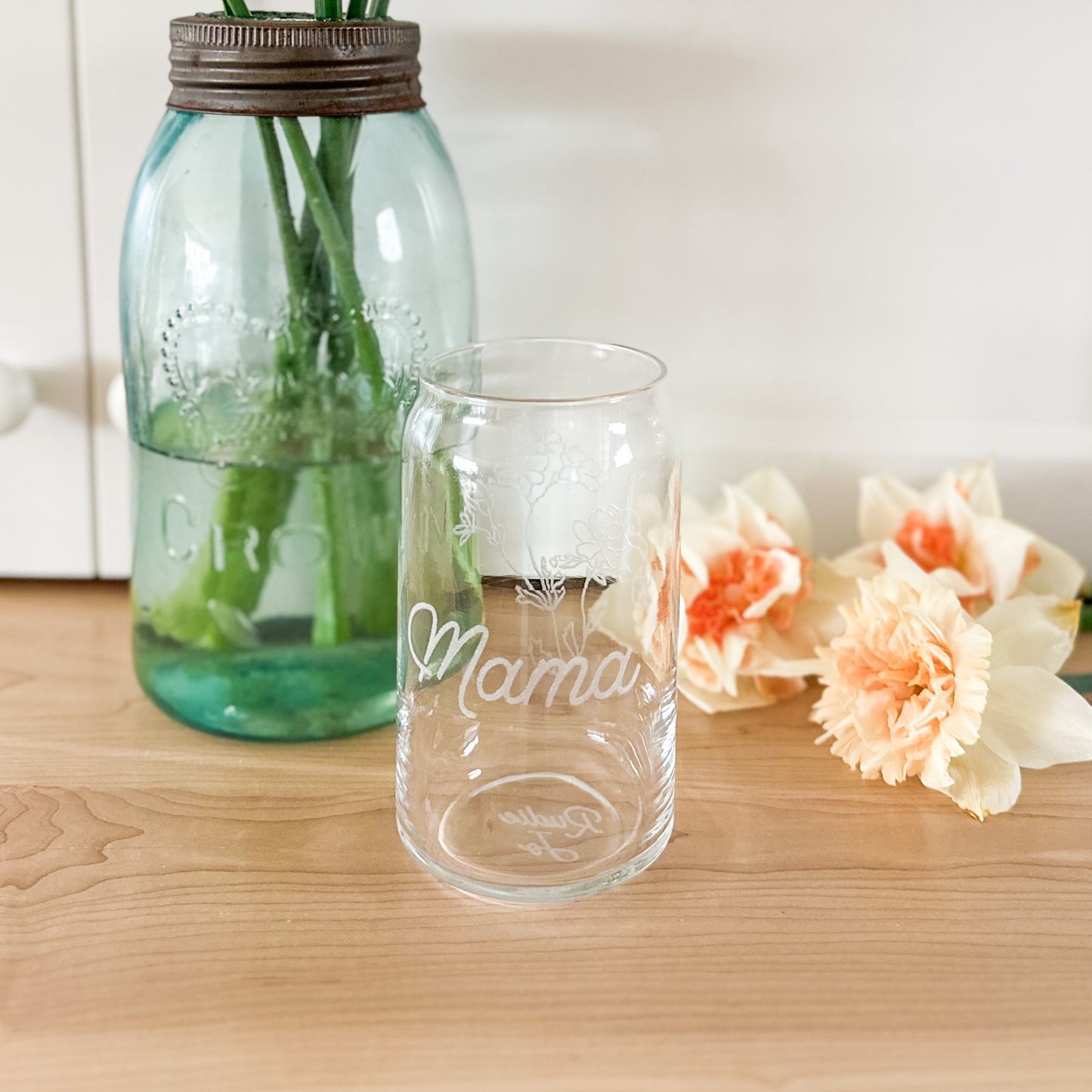 Mama Floral Drinking Glass