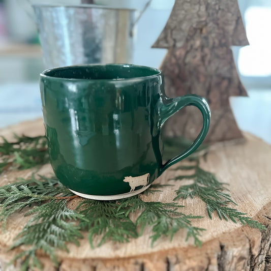 Chicken/Cow Pottery Mug | Forest Green