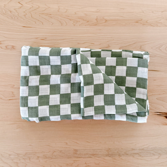 Green Checker Swaddle Blanket