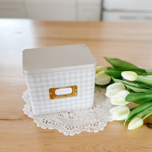 Beige Gingham Recipe Tin