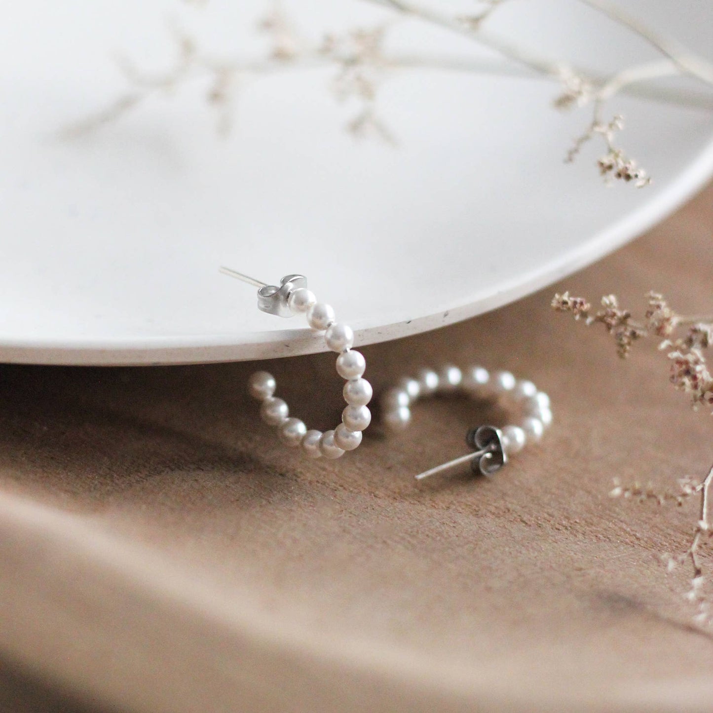 Beaded Pearl Hoop Earrings | Gold