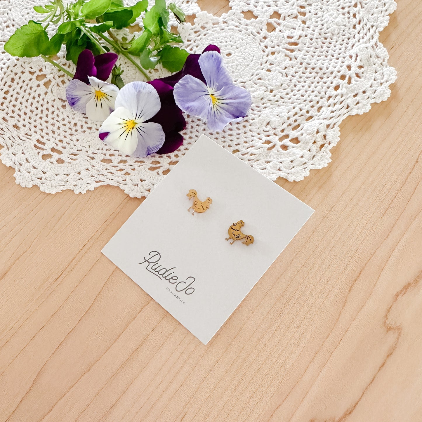 Rooster Stud Earrings | Gold & Silver