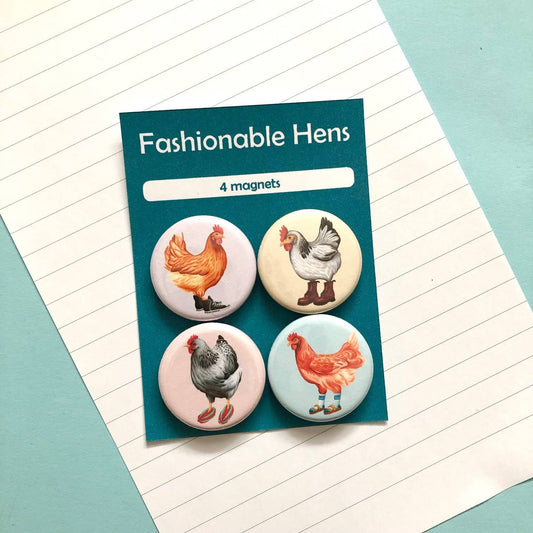Set of 4 Fashionable Hens Fridge Magnets