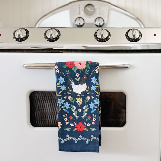 Chicken Folk Floral Tea Towel