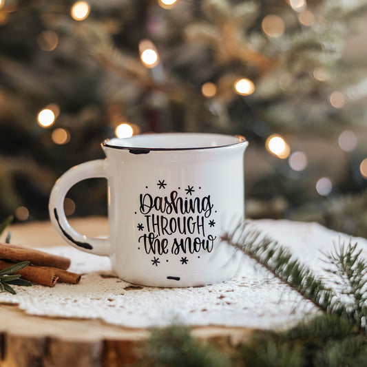 Dashing through the snow | 15 oz distressed camper mug