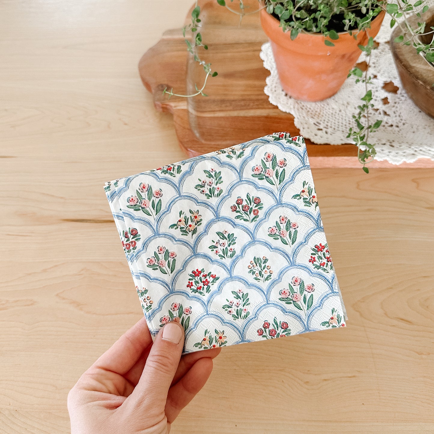 Blue Floral Lattice Napkins
