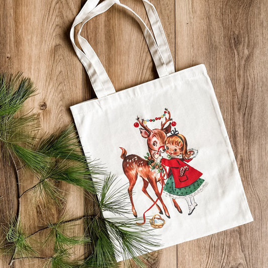 Vintage Deer and Girl | Tote Bag