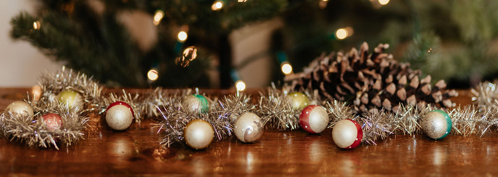 Tinsel Garland with Striped Bulbs