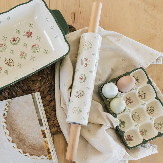 Floral Stoneware Rolling Pin