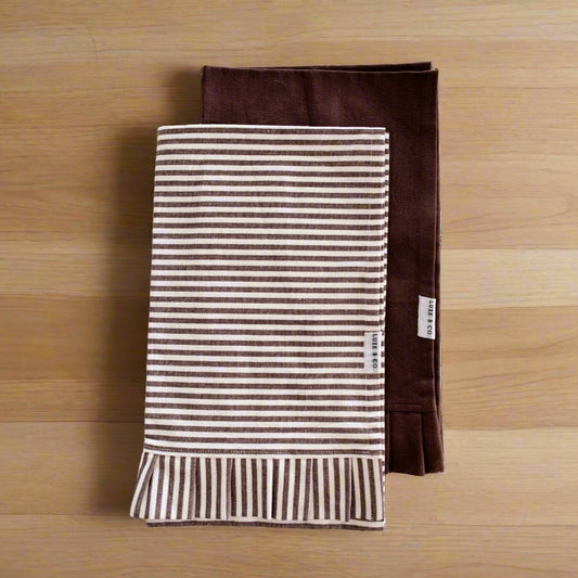 Brown & White Stripes Ruffle Kitchen Dish Towel