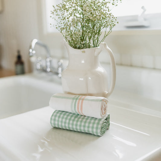 Green Gingham and Pastel Plaid Dishtowels | Set of 2