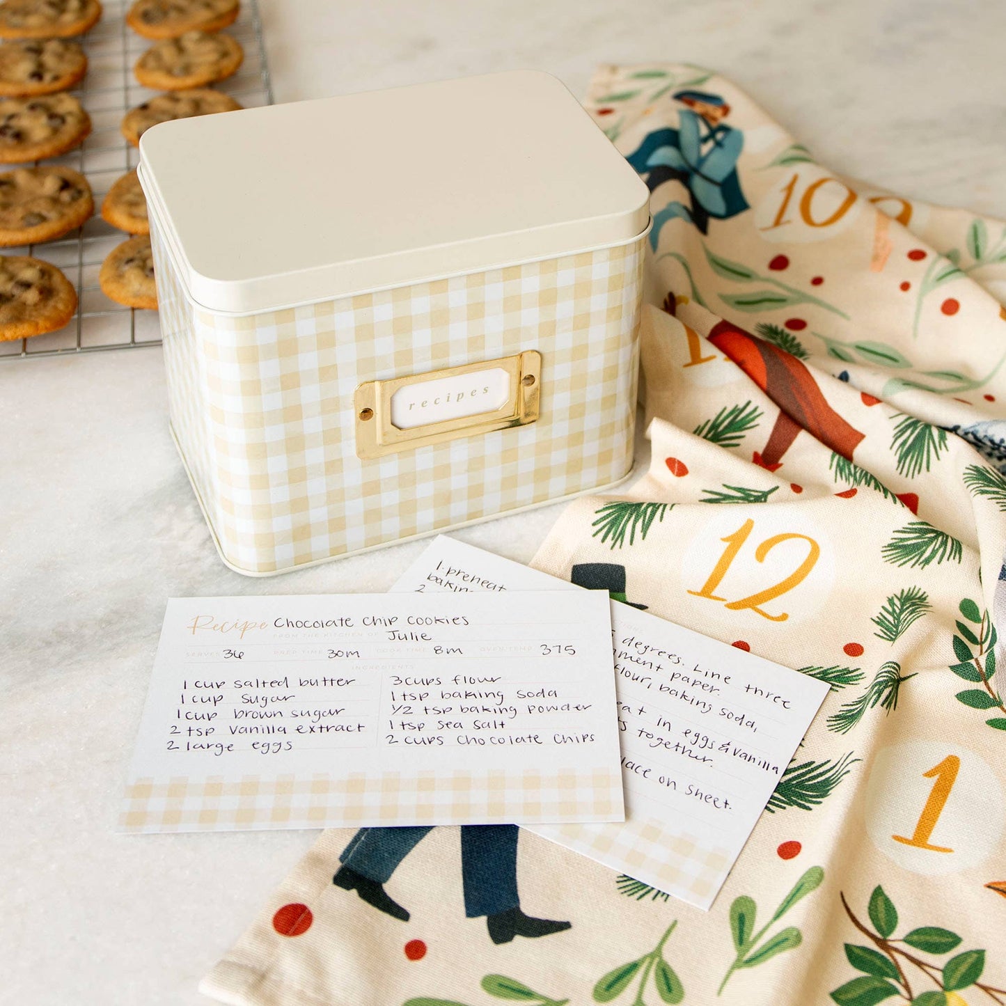 Beige Gingham Recipe Tin