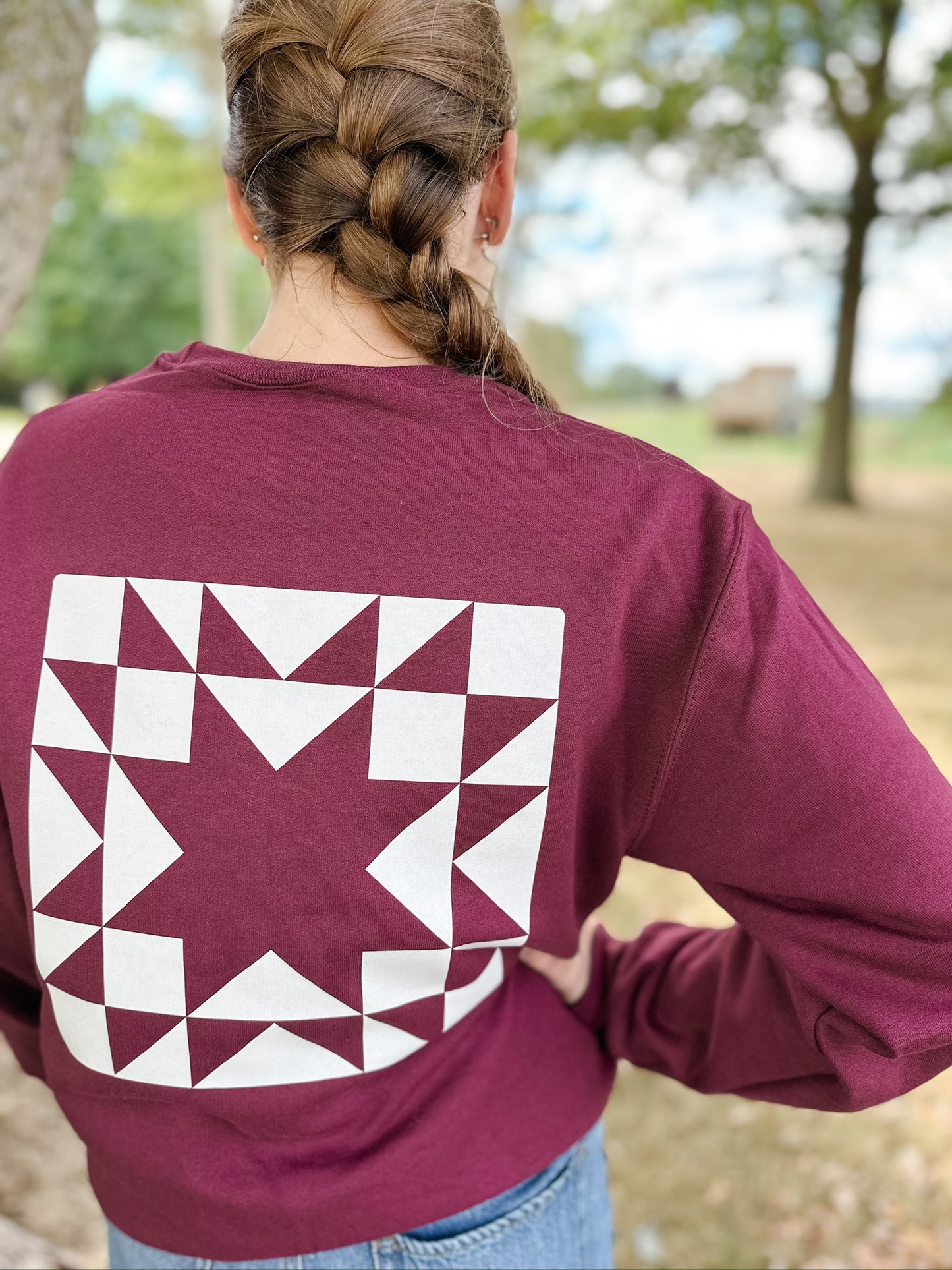Quilt Block Maroon Crewneck | Unisex