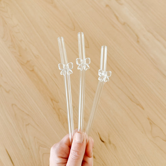 Glass Bow Straws | Clear & Blue