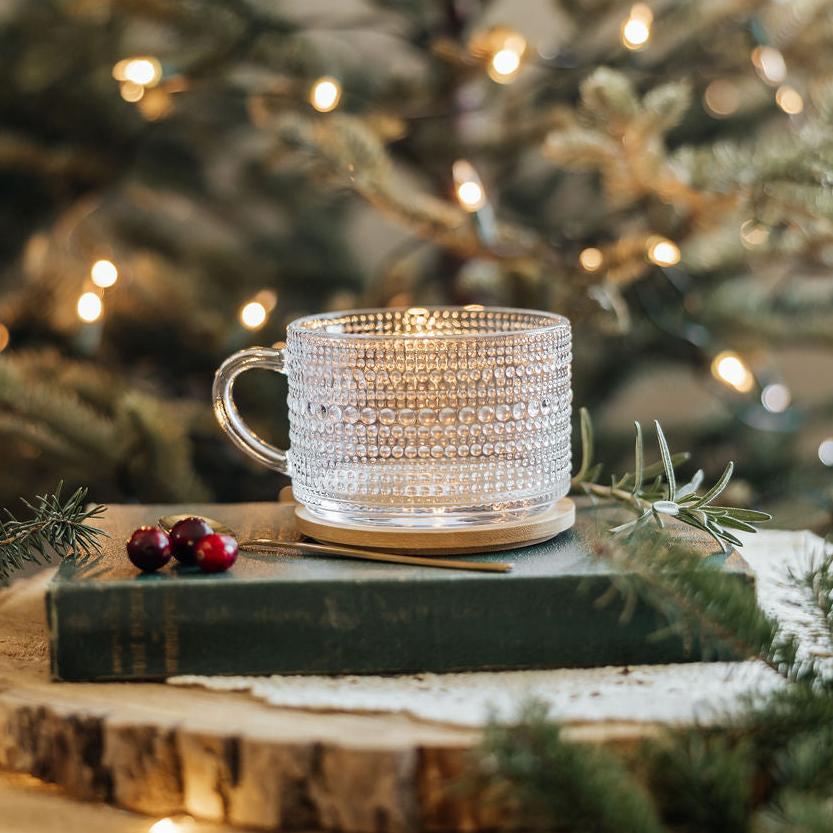 Glass Mug | Wooden Lid and Gold Spoon Set | Design 2