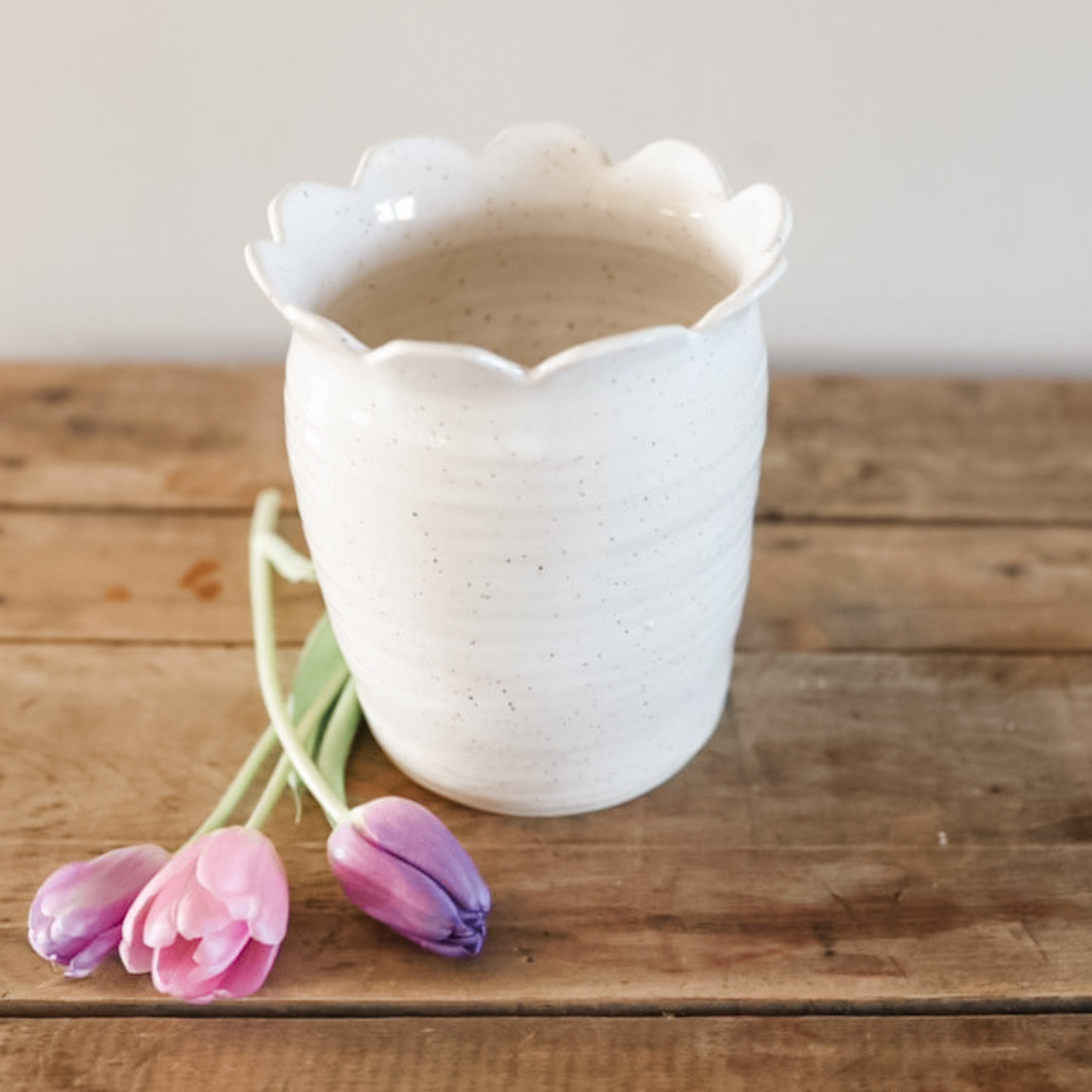 Large Scalloped Pottery Vase