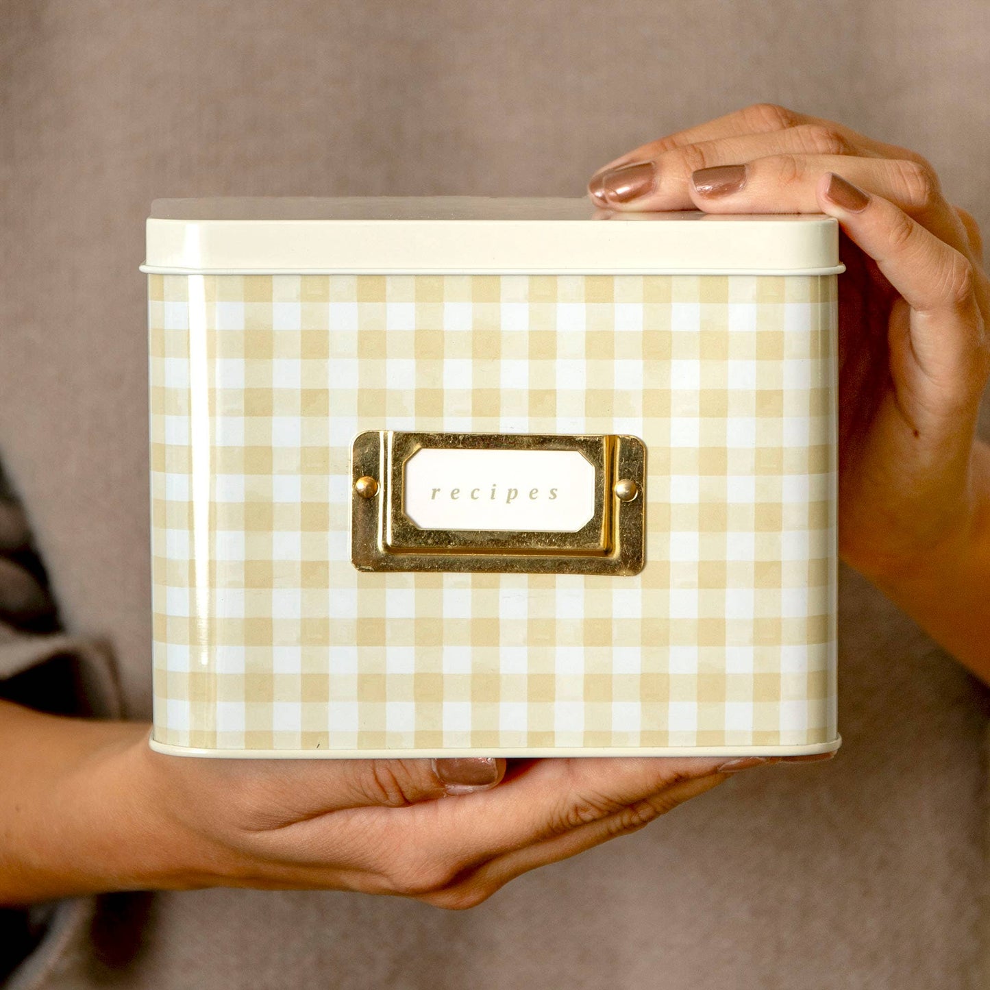 Beige Gingham Recipe Tin