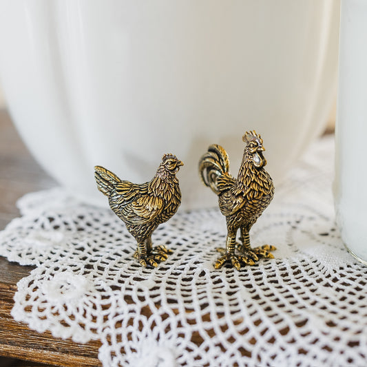 Mini Gold Rooster and Hen Set