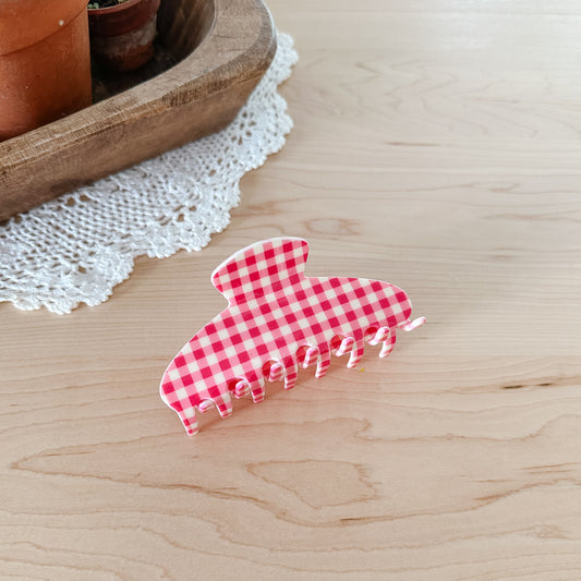 Pink Gingham Claw Clip