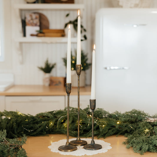 Cast Iron Elegant Candlestick Holder | Set of 3