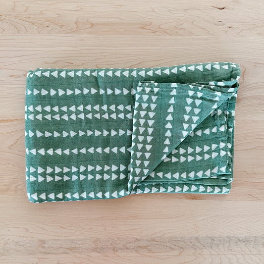 Green with Triangle Print Swaddle Blanket