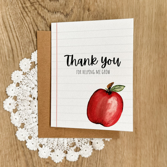 Teacher Card | Thank You for Helping Me Grow