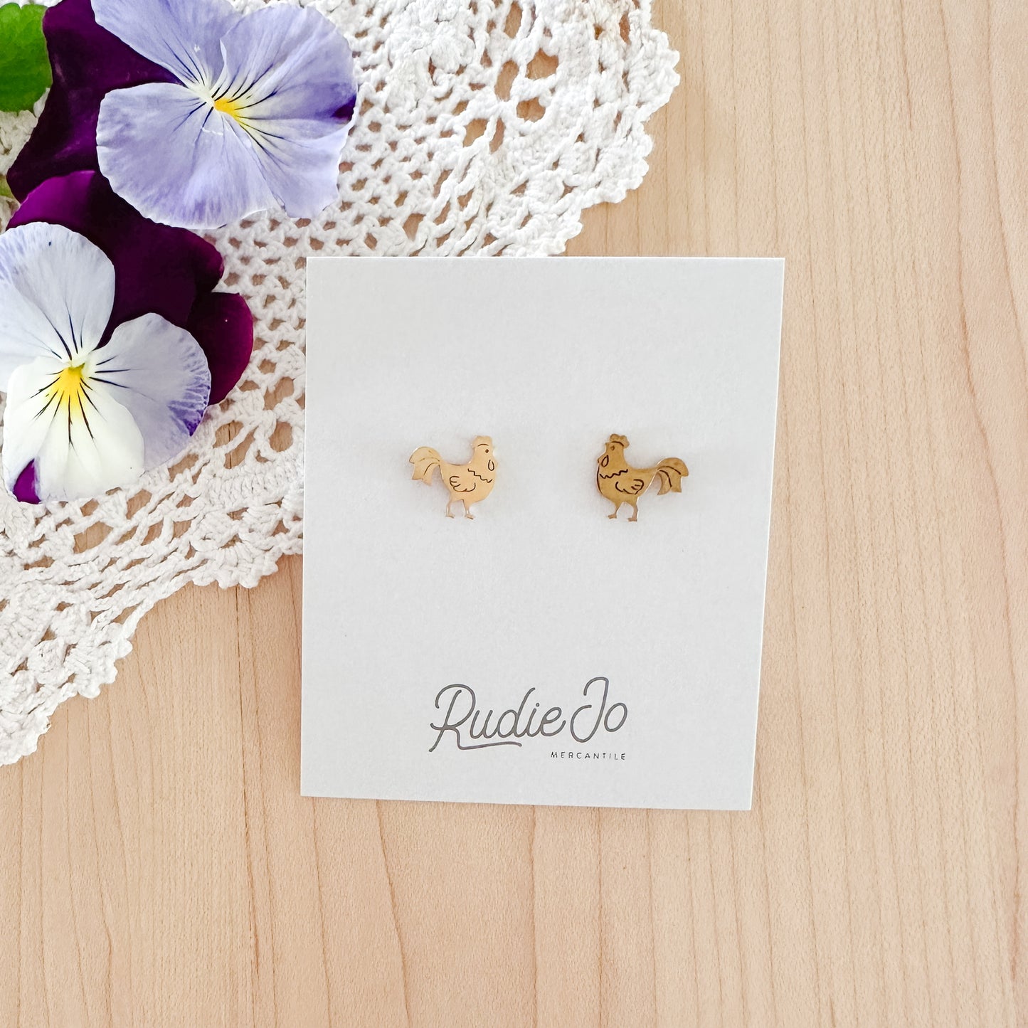 Rooster Stud Earrings | Gold & Silver