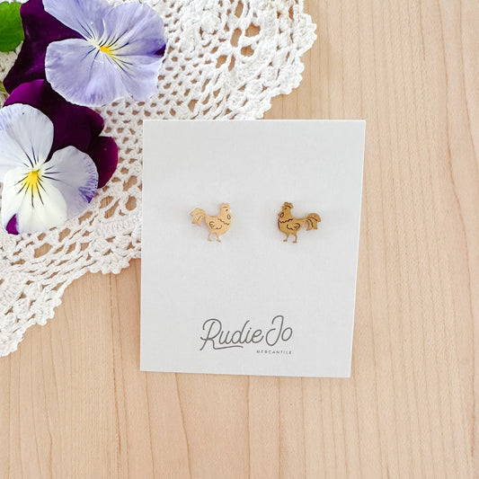 Rooster Stud Earrings | Gold & Silver