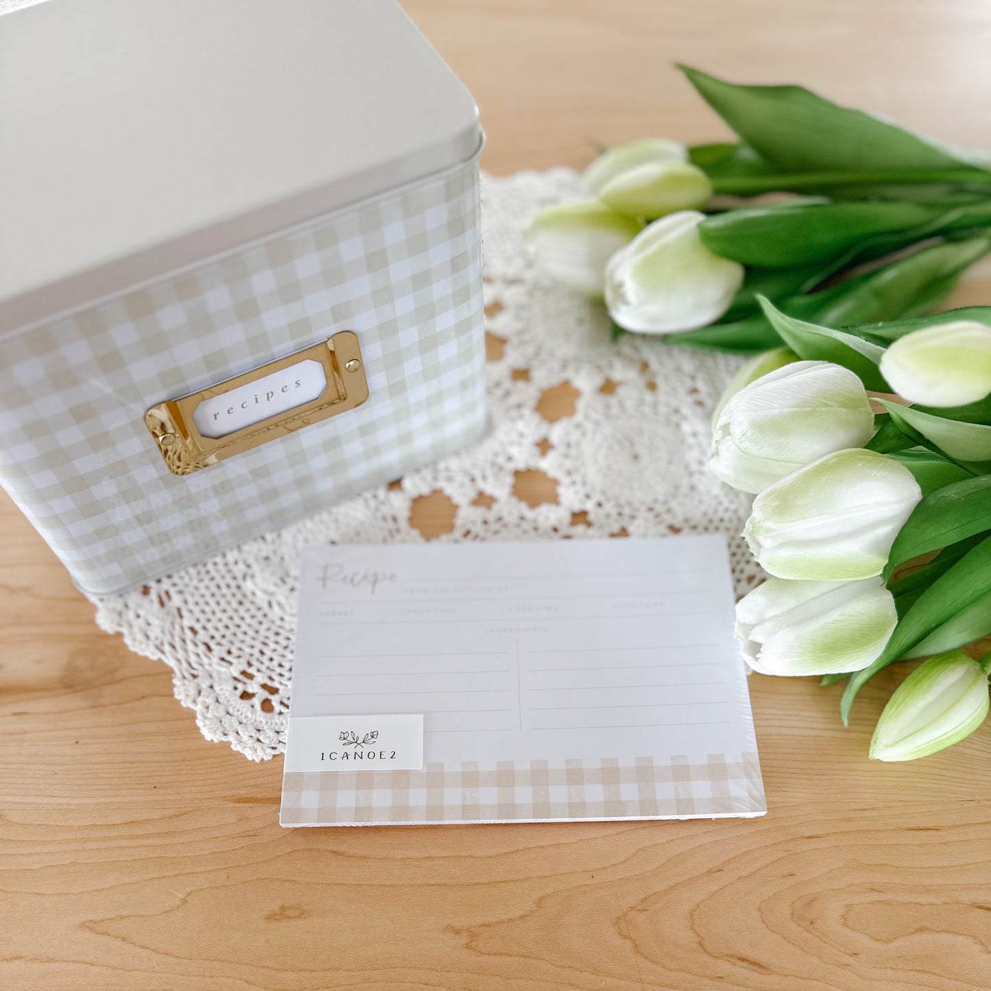 Beige Gingham Recipe Tin