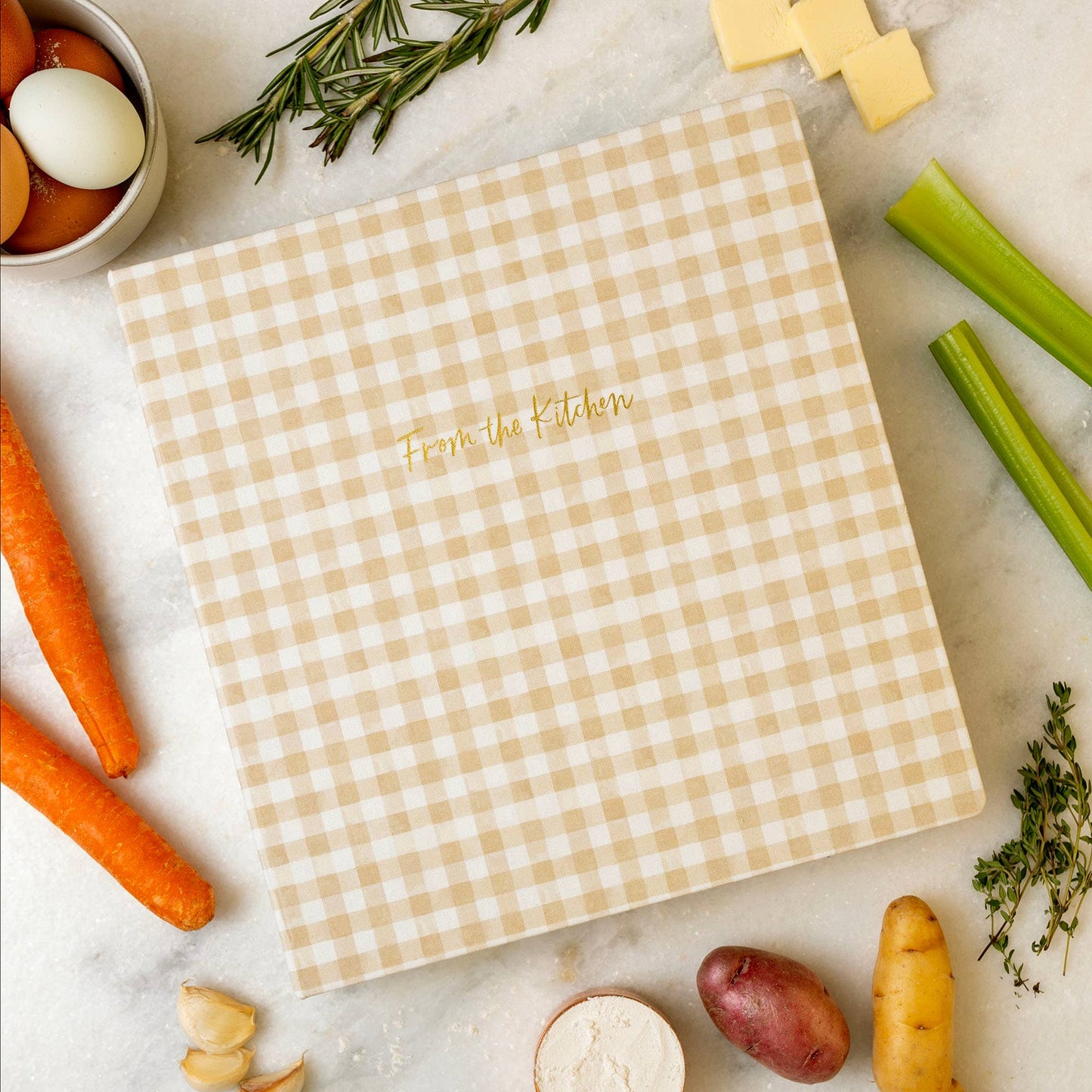 Beige Gingham Recipe Binder | Large