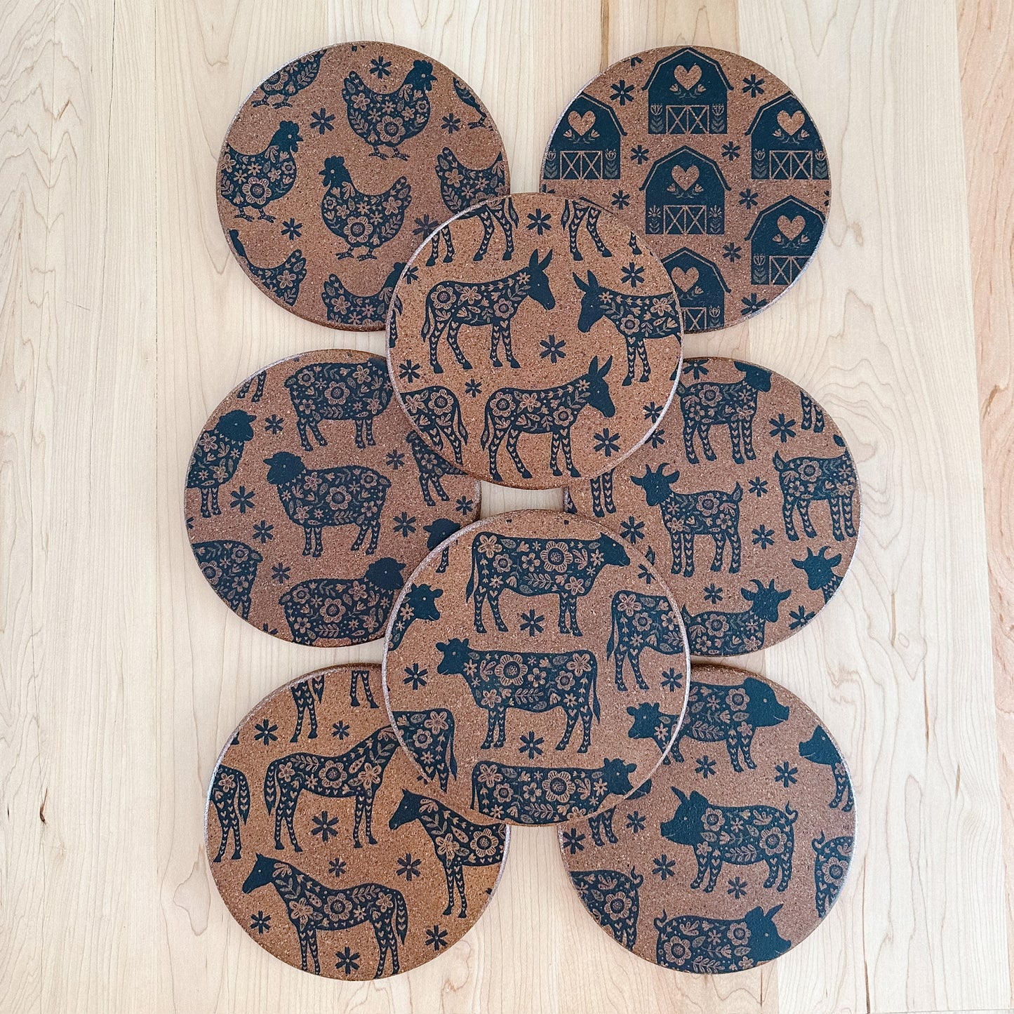 Floral Farm Animals Cork Trivets | 8 options