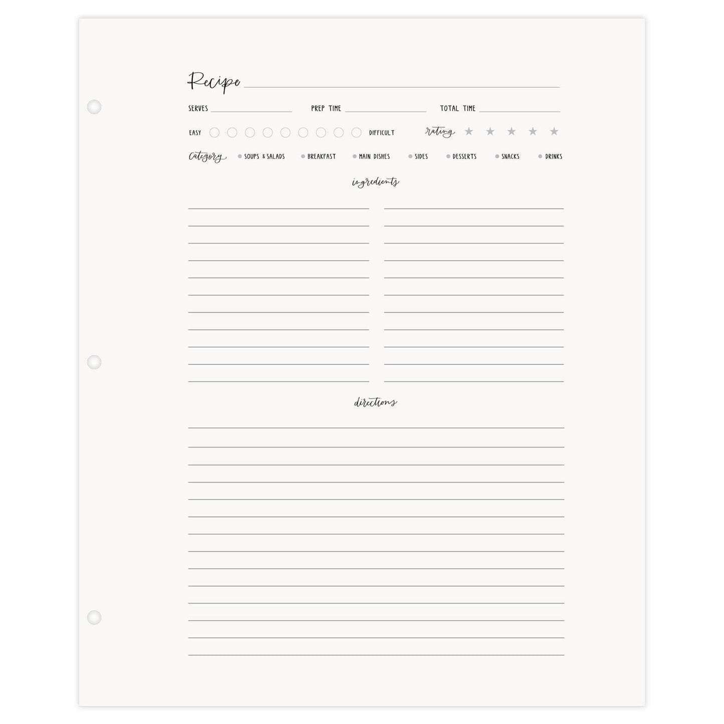 Large Recipe Page Set | 9.3 x 11.3