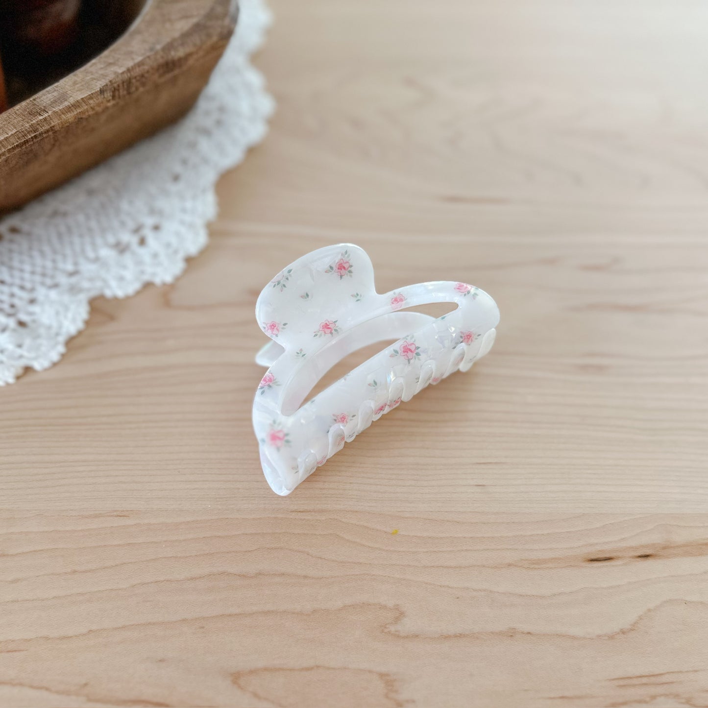 Shimmery Dainty Rounded Floral Claw Clip