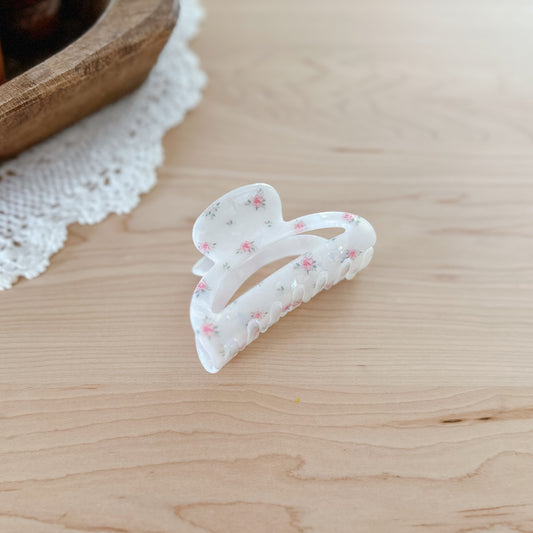Shimmery Dainty Rounded Floral Claw Clip