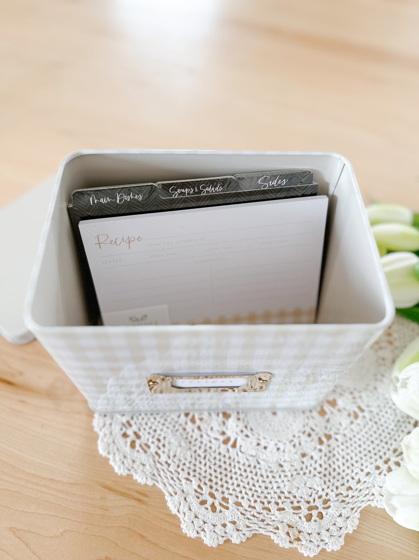 Beige Gingham Recipe Tin