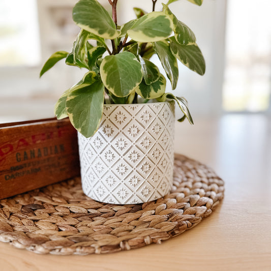 Diamond Pattern Flower Pot | Grey & White