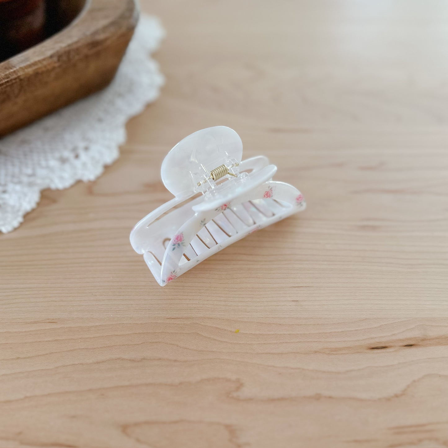 Shimmery Dainty Rounded Floral Claw Clip