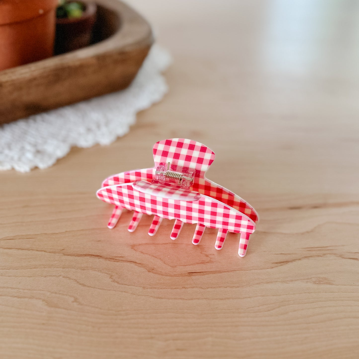 Pink Gingham Claw Clip