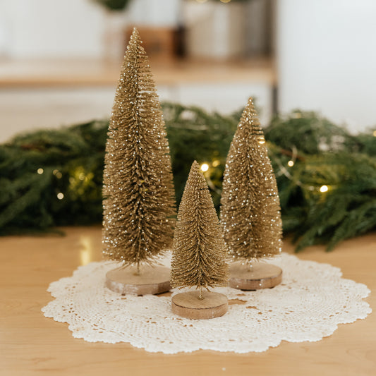 Antique Gold Bottle Brush Tree | Set of 3