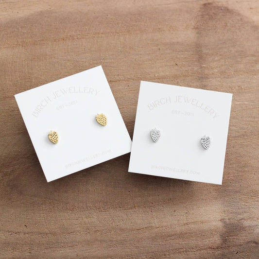 Mini Strawberry Stud Earrings | Gold or Silver