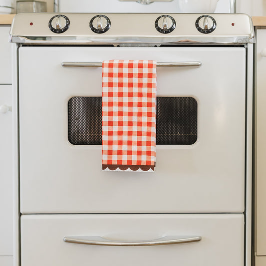 Scalloped Tea Towel | Red Gingham