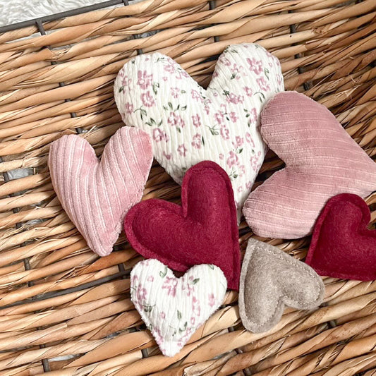 Fabric & Felt Hearts | Set of 7