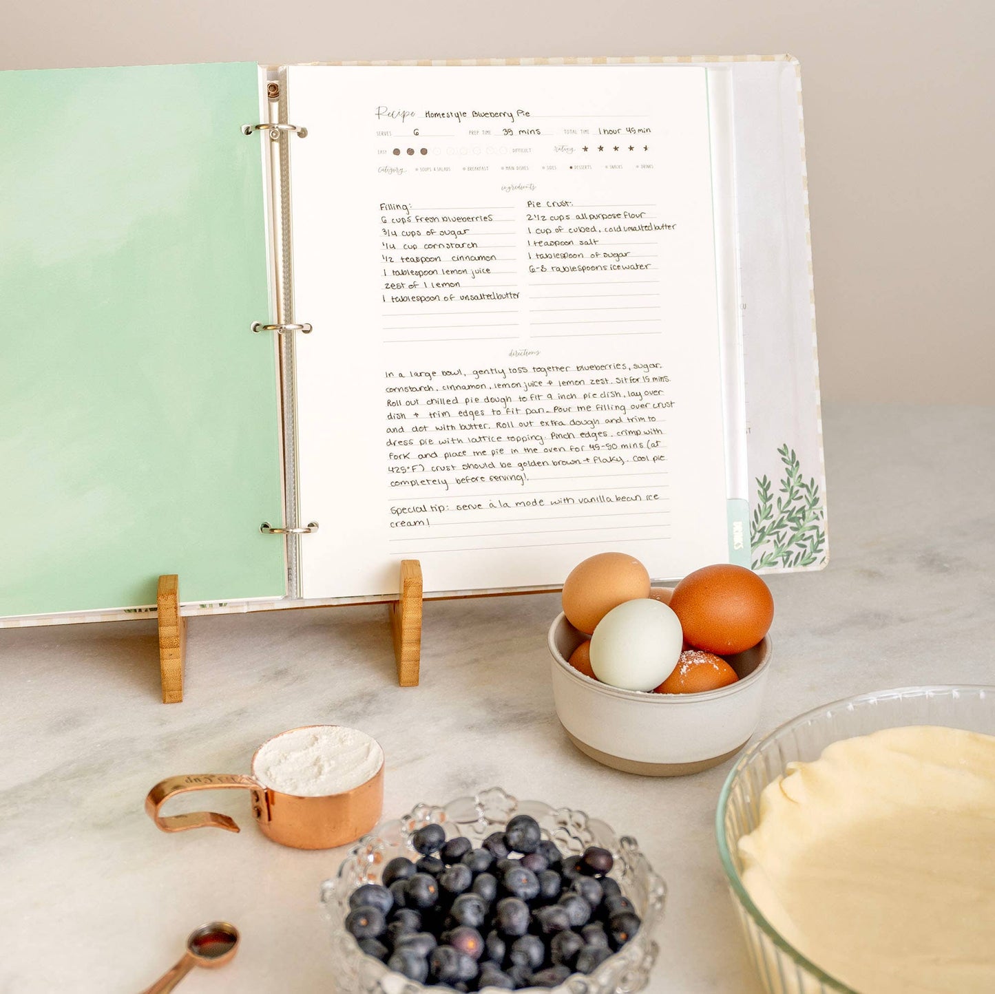 Beige Gingham Recipe Binder | Large