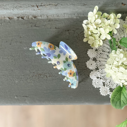 Blue Floral Claw Clip