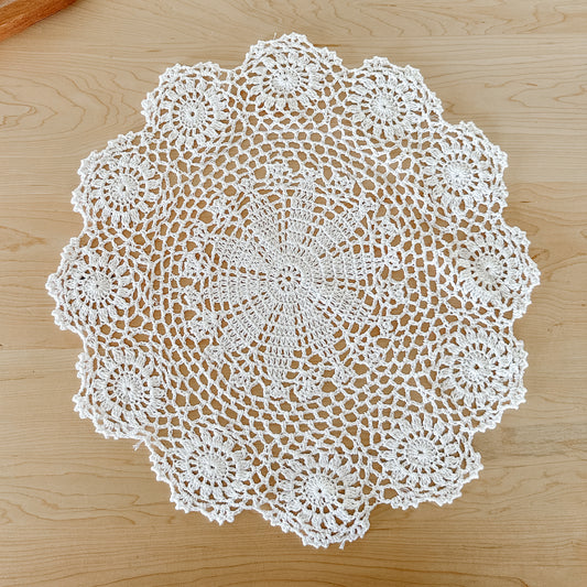 Large Crocheted Round Doily | White