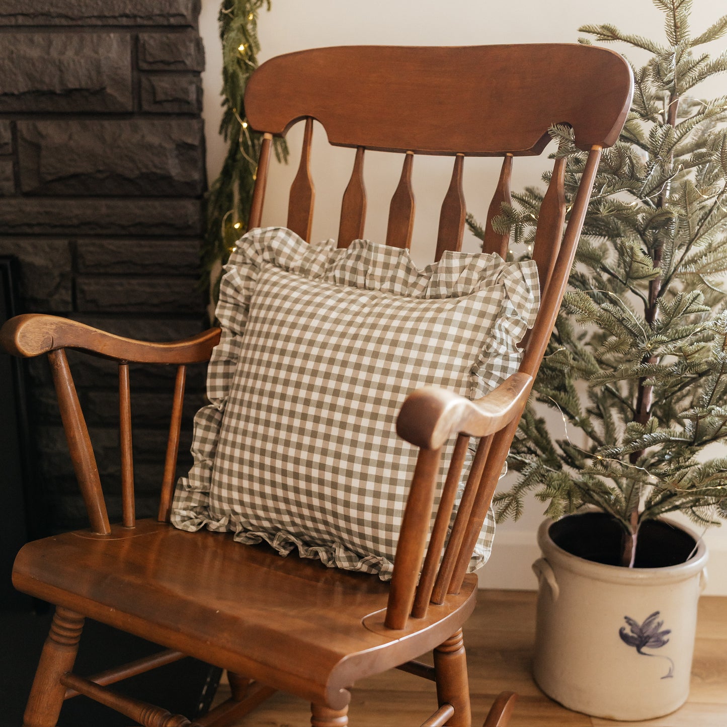 Gingham Ruffle Pillow | Green