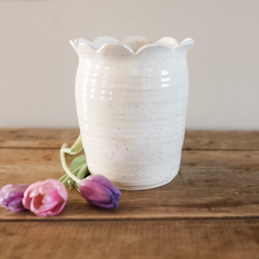 Large Scalloped Pottery Vase