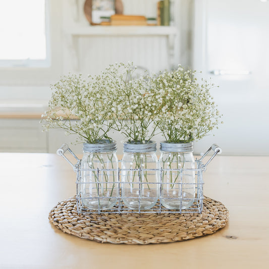 Mason Jar Set In Wire Holder